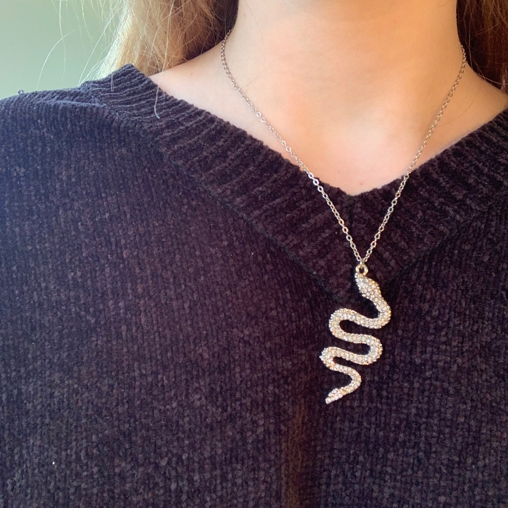 silver gemstone snake necklace
